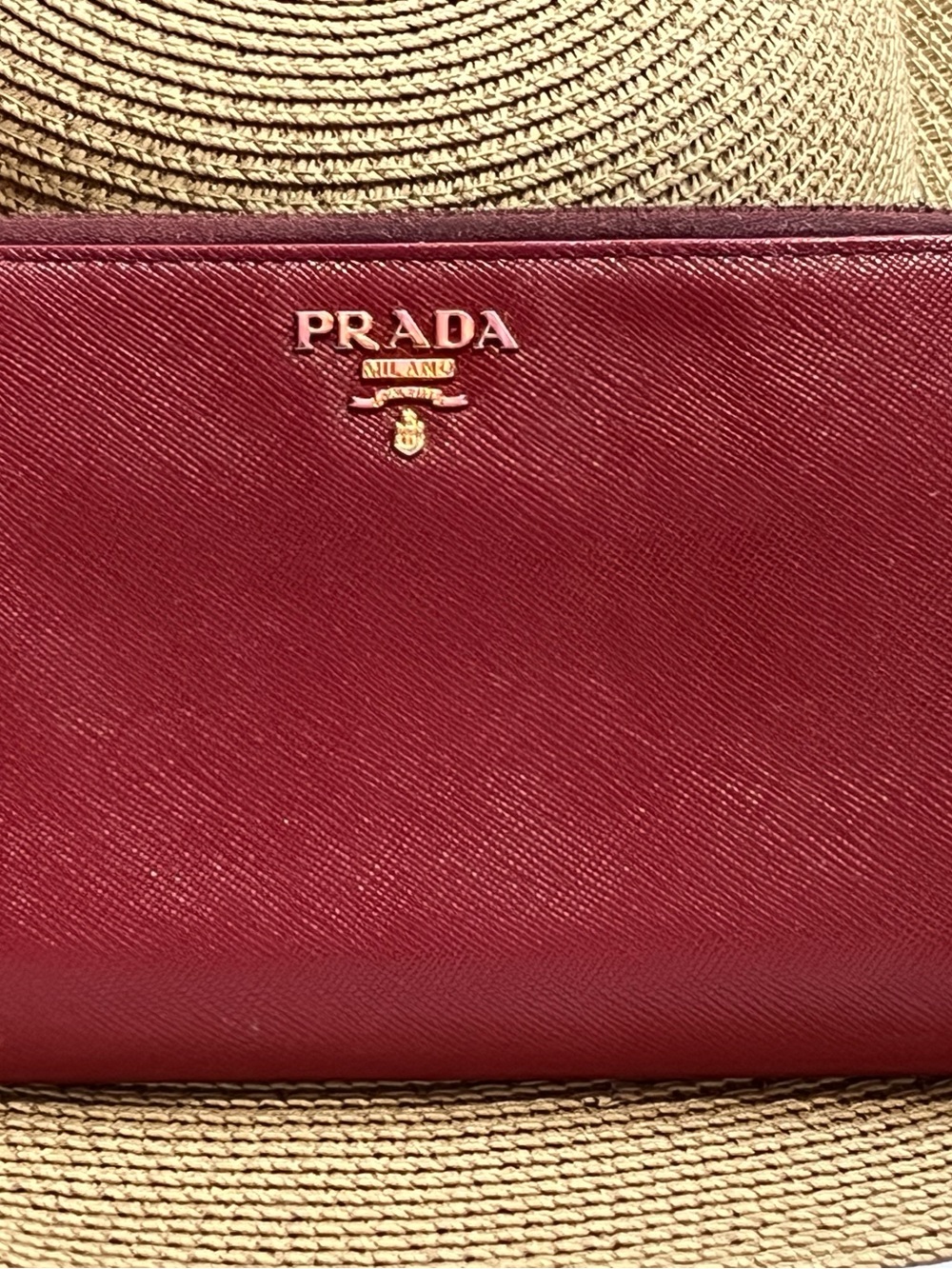 Prada Red Saffiano Leather Women's Wallet with Gold Logo